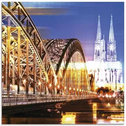 Artland Glasbild »Köln Skyline Abstrakte Collage 10«, Brücken, (1 St.), in verschiedenen Größen Artland goldfarben