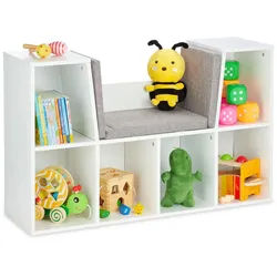 Relaxdays Bücherregal , Weiß , Holzwerkstoff, Textil , 103x63x30 cm , Babymöbel & Kindermöbel, Babyzimmer, Babyregale & Kinderregale