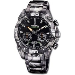 Festina Quarzuhr Festina Herrenuhr Chrono Bike, Herrenuhr Edelstahlarmband grau, schwarz, rund, extra groß (ca. 46mm) grau