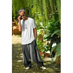 virblatt Haremshose Herren & Haremshose Damen, Baumwolle, Goa Hose Aladinhose Hippie 2 Taschen mit Reißverschluss grau L-XL