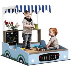 Aiyaplay Sandkasten mit Dach, 90 x 108 cm Sandkiste aus Holz Sandbox mit Sitzbank Blau , 90x104x108 cm , Outdoor Spielzeug, Sandkästen