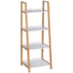 Wenko Badezimmerregal , Braun, Weiß , Holz , Bambus , 43x112x36 cm , stehend , Holzmöbel, Holzregale, Badezimmerregale Holz