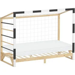 Ml-Design Kinderbett Fußballtor mit Matratze 90 x 200 cm Schwarz-Weiß Kiefernholz , Naturfarben , Holz , Sport , Rechteckig , 90x200 cm , Babymöbel & Kindermöbel, Kinderzimmer & Jugendzimmer, Kinderbetten, Spielbetten