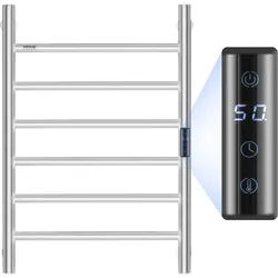 VEVOR Handtuchtrockner Heizkörper Handtuchwärmer, beheizter Handtuchhalter mit 6 Stangen, wasserdichter Handtuchwärmer mit Timer und LED-Anzeige, 5 einstellbare Temperaturstufen, Wandmontage, Silber