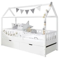 Mid.you Hausbett , Weiß , Holz , Kiefer , vollmassiv , Höhe ca. 18 cm , 90x200 cm , für Rollroste geeignet , Babymöbel & Kindermöbel, Kinderzimmer & Jugendzimmer, Kinderbetten, Spielbetten