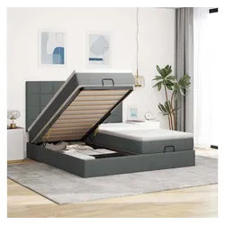 vidaXL Bett, Ottoman-Bett mit Matratzen Dunkelgrau 160x200 cm Stoff