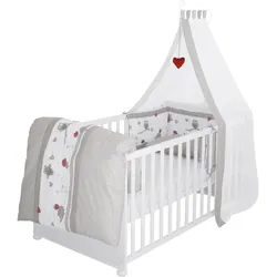 Roba Babybett Adam & Eule 70 x 140 cm weiß , Weiß , Holzwerkstoff , Rechteckig , 70x140 cm , Babymöbel & Kindermöbel, Babyzimmer, Babybetten, Gitterbetten