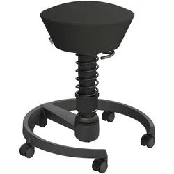 Aeris Bürohocker , Schwarz , Metall, Leder , Echtleder , Rollen, C-Form, rund , 55x45.66x55 cm , Made in Germany, Oeko-Tex® Standard 100, AGR-geprüft , Büromöbel, Bürostühle, Bürohocker