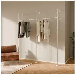 pamo. design Kleiderständer KIM Kleiderstange Wandmontage, offener Kleiderschrank, Kleiderständer, Weißer Garderobenständer im Industrial Design für Kleidung weiß 201 cm x 222 cm x 32 cm