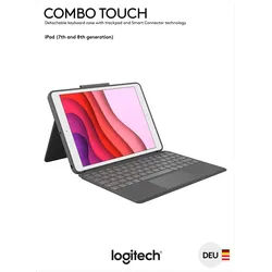 Logitech Tastatur Combo Touch, Smart Connector, grafit für Apple iPad 10.2", Gen.7/8/9, Trackpad, DE, Retail