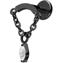 Titan Labret mit Innengewinde BOGEN + KETTE + KRISTALLTROPFEN