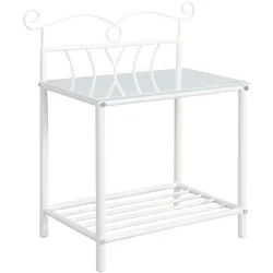 Carryhome Nachttisch , Klar, Weiß , Metall, Glas , rechteckig , Rundrohr , 53x60x30 cm , Schlafzimmer, Nachtkästchen