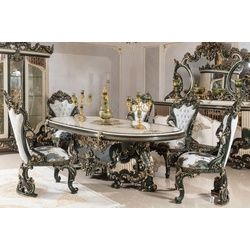 Casa Padrino Esszimmer-Set »Luxus Barock Esszimmer Set Weiß / Grün / Gold - 1 Barock Esstisch & 6 Barock Esszimmerstühle - Barock Esszimmer Möbel - Luxus Möbel im Barockstil - Edel & Prunkvoll - Luxus Qualität«