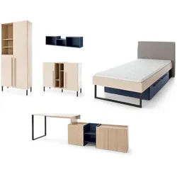 Deine Möbel 24 Jugendzimmer-Set Sorento A 5-teilig in Sandbeige/Geölte Eiche/Royalblau , Beige, Eichefarben, Dunkelblau , Holzwerkstoff , 546x212x195 cm , Babymöbel & Kindermöbel, Kinderzimmer & Jugendzimmer, komplette Jugendzimmer