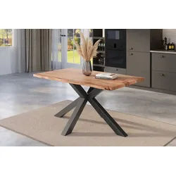 SAM® Baumkantentisch Nicki, massives Akazienholz, Baumkante, Metallgestell Spider-Form, bis 3m beige 160 cm x 77 cm x 85 cm