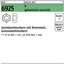 Reyher Muttern 100er Pack Sechskantmutter DIN 6925 Klemmteil M6 8 galv.verz. 100 Stü