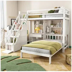 autolock Kinderbett Etagenbett,Doppelbett,multifunktionales Kinderbett, Stauraumfunktion,mit Schreibtisch und Regale,mit Lattenrost weiß