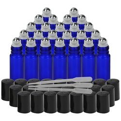 Belle Vous Flachmann Kobaltblaue Glasflaschen - 10 ml, Kobaltblaue Roll-On-Glasflaschen - 10 ml mit Edelstahl-Rollkugeln blau