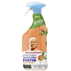 Meister Proper Fettentferner SPRÜHEN, WISCHEN, FERTIG, Orange, Fettlösender Küchenreiniger ohne Schrubben, mit pflanzenbasiertem Inhaltsstoff, 1 Karton = 10 Flaschen à 800 ml