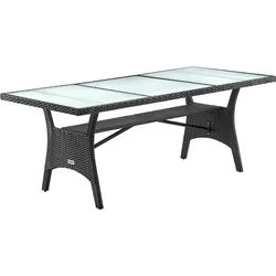 Polyrattan Gartentisch Takeo Schwarz 190x90x74cm Glas