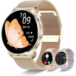 Betatree Smartwatch (3,3 cm, android ios), Smartwatch Damen mit Bluetooth Telefonfunktion 300 Zifferblätter goldfarben