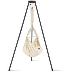 Schmusewolke Federwiege , Anthrazit, Beige , Metall, Kunststoff, Textil , Höhe ca. 4 cm , 135x194x135 cm , wendbar,Feder mit Sicherheitsseil , Babymöbel & Kindermöbel, Babyzimmer, Babybetten, Stubenwagen & Babywiegen