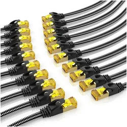 Primewire LAN-Kabel, CAT.7, RJ-45 (Ethernet) (25 cm), Patchkabel flach CAT 7, Baumwollmantel Flachband Netzwerkkabel - 0,25m schwarz