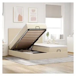 vidaXL Bett, Ottoman-Bett mit Matratzen Creme 180x200 cm Stoff