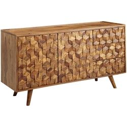 Mid.you Sideboard , Sheeshamfarben , Holz , Sheesham,Sheesham , massiv , 1 Fächer , 3 Schubladen , 138x76x45 cm , stehend, handgemacht , Holzmöbel, Kommoden Holz, Sideboards Holz