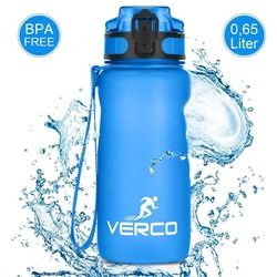 VERCO Trinkflasche 650 ml Sport Tritan 0,65 Liter Flasche, Wasserflasche BPA Frei mit Fruchtsieb wiederverwendbar nachhaltig blau