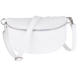 MIRROSI Bauchtasche Damen, Echtleder, Leder, Made in Italy, Umhängetasche, Brusttasche, (Schultertasche für jeden Anlass (1 Tasche & 1 Gurt), 3 Größen auswählbar), Crossbody Bag, Damen Taschen verstellbaren Schulterriemen silberfarben|weiß Kleine Tasche (22x13x6cm)