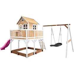 Ambia Garden Spielturm , Braun, Lila, Weiß , Holz , Hemlocktanne , 613x291x277 cm , EN 71, CE, FSC 100% , Freizeit & Co, Gartenspielzeug, Spieltürme