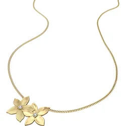 Kette mit Anhänger FOSSIL "Schmuck Geschenk Edelstahl Halskette Blume Sutton", gelbgoldfarben, kristallweiß, Halsketten, Damen, Edelstahl, L: 45,5 B: 1mm, mit Glasstein, B:1mm