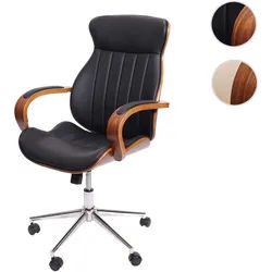Bürostuhl HWC-H39, Schreibtischstuhl Drehstuhl Chefsessel, Bugholz Walnuss-Optik Kunstleder FSC®-zer