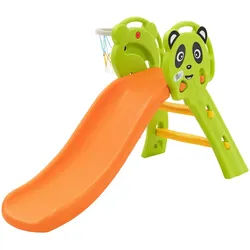 Joyz Kinderrutsche 2 in 1 Kleinkinderrutsche mit Basketballkorb Grün-Orange , Kunststoff , 114x87x68 cm , Outdoor Spielzeug, Kinderrutschen