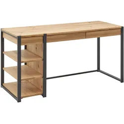 Livetastic Schreibtisch , Schwarz, Eiche Wotan , Holz, Metall , Eiche , massiv , 3 Schubladen , eckig , 60x75x150 cm , Holzmöbel, Holztische, Schreibtische Holz, Schreibtische Holz