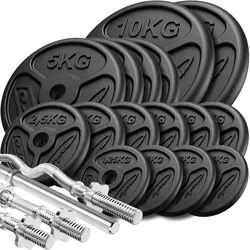 Hantelstangenset Langhantel, SZ-Curlstange, Kurzhantelstangen & Gusseisen Hantelscheiben-Set 83 kg - Marbo Sport