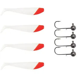 Pamchion Kunstköder 4x Fox Rage Zander Pro Shad + 4x Pamchion Jigköpfe / Jighaken Set, (8-St) 23g | 12 cm