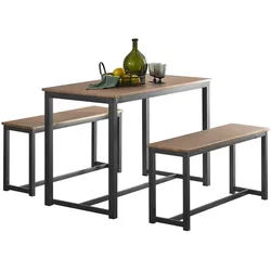 SoBuy Esstisch + 2 x Sitzbänke , Braun , Holzwerkstoff, Metall , 110x74x58 cm , Esszimmer, Bänke, Tisch- & Eckbankgruppen