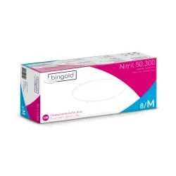 BINGOLD Nitril 50.300 Einmalhandschuhe, puderfrei, blau, Unsterile Nitrilhandschuhe mit mikrotexturierten Fingerspitzen, 1 Packung = 100 Stück, Größe M