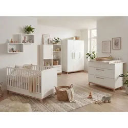 arthur berndt Babyzimmer Mega-Set Lina 6-tlg. , Weiß, Walnussfarben , Holz , 1x1x1 cm , Blauer Engel, Hergestellt in Deutschland , Babymöbel & Kindermöbel, Babyzimmer