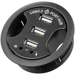 Goobay 3-fach USB 2.0 Hi-Speed Einbau-HUB/Verteiler + Audio - zum Einbau in 60 mm Tischdurchführungen mit Audio-Anschluss