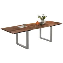 SAM® Baumkantentisch Dian, Baumkante, massives Akazienholz, 2 Ansteckplatten und Metallgestell braun 160 cm x 76 cm x 90 cm