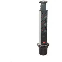 TecLines TVS002 versenkbare Steckdosenleiste 315mm, 3x Steckdose, je 1x USB-A/C
