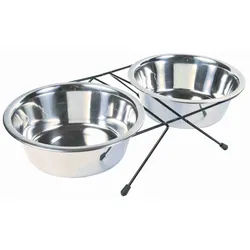 TRIXIE Napf-Set, Edelstahl / Metall, 2 x 1,8 l / Ø 21 cm / 44 x 9 x 23 cm