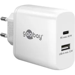 GOOBAY USB-Lader 65412, 45 W, 2-fach, 1xC PD, 1xA GaN, weiß