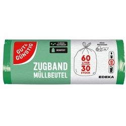 30 Müllsäcke 60 L grün mit Zugband grün, Gut und Günstig