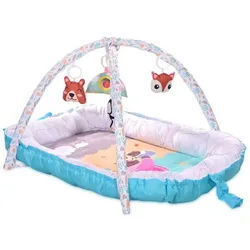 Lorelli Spielbogen Spielbogen Krabbeldecke Nest, 2 in 1 Babynest hängende Stofftiere Spiegel blau