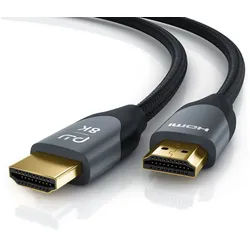 Primewire HDMI-Kabel, 2.1, HDMI Typ A (200 cm), 8K, Premium, Nylonummantelung, 7680 x 4320 @ 120 Hz mit DSC - 2m grau|schwarz