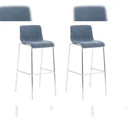 Décoshop26 - Set aus 2 Barhockern mit Fußstütze geschwungener Rückenlehne in blauem Stoff und 4 verchromten Metallbeinen 10_0004191